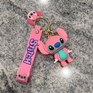 Disney Pink Stitch Keychain with Blue Accents